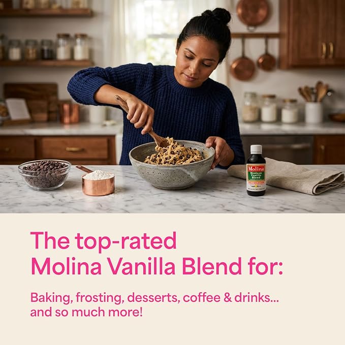 Vanilla Molina - Mexican Vanilla Blend with Pure Vanilla Extract - 2 Pack (16.6 Fl Oz Bottles) - 33.86 Fl Oz Total, Natural Flavoring for Baking, Drinks and Desserts