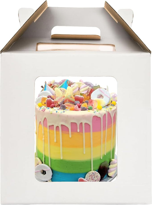 10x10x10 Inch Tall Cake Boxes with windows,8in 10in Tall Cake Carrier, Layer Cake Box,Large Tiered Cake Box,Durable White Bakery Box,Large cake box(1pack)