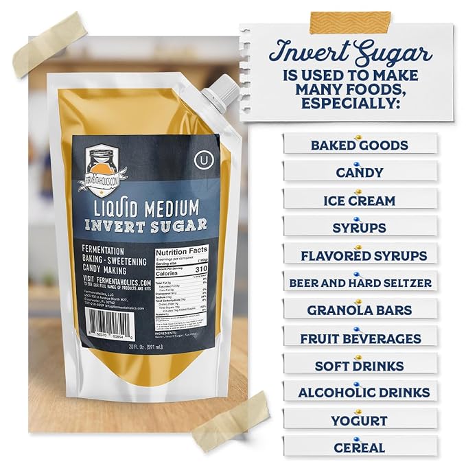 Fermentaholics Liquid Invert Sugar Syrup - 2 Pack - Great For Fermentation, Baking, Sweetening, Candy Making, Ice Cream - 20 fl oz - Ferment Hard Seltzer - Inverted Sugar Syrup Resealable Easy Pour Spout