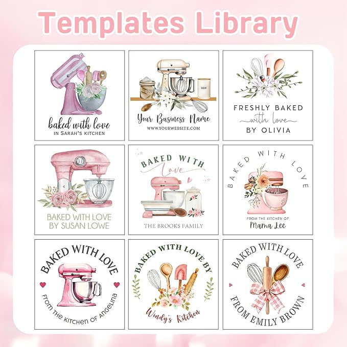 120-1000 Pack Personalized Bakery Labels,Custom Baked with Love Stickers for Homemade Goods,Branding, Packaging,Gift, Custom Cookie Business Stickers, Multiple Sizes (Square)