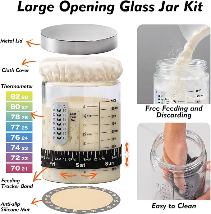 Friheten Sourdough Starter Kit,Sourdough Bread Baking Supplies,40oz Sourdough Starter Jar,Banneton Bread Proofing Basket Set with 9" Round & 10" Oval,Sourdough Bread Baking Tools