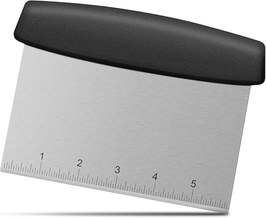 Pasta Scraper with Handle and Measuring Scale, Bench Scraper with Stainless Steel Blade for Food Grade 7 Inch Pasta Scraper Black