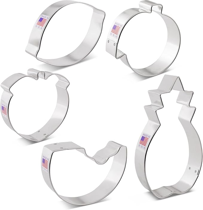 Ann Clark Cookie Cutters Fruit Cookie Cutters Summer 5-Pc. Set Made in USA, Watermelon, Peach, Lemon, Orange, Pineapple