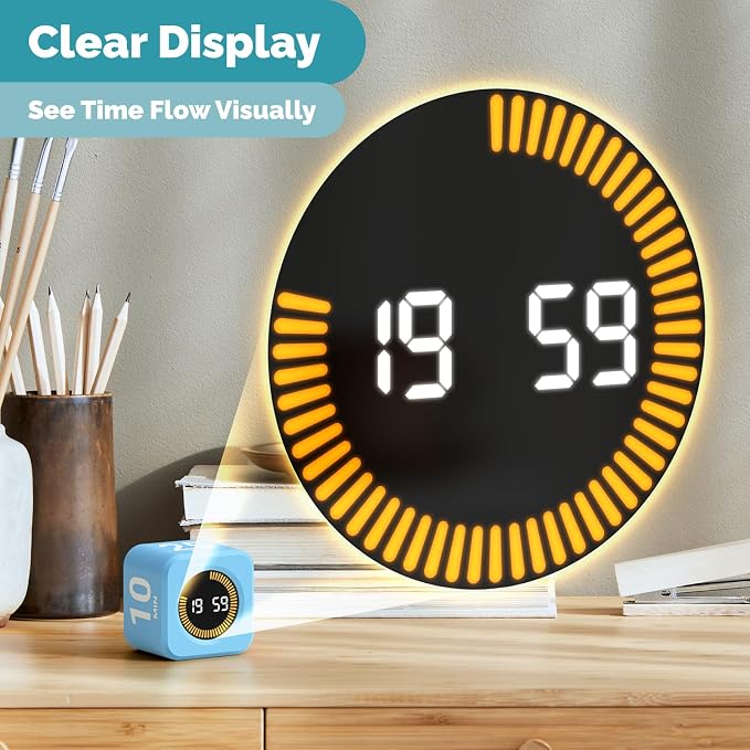 KADAMS Pomodoro Cube Timer Productivity Visual Timer - 5/10/25/50 Min Rotating Countdown (1, Blue)