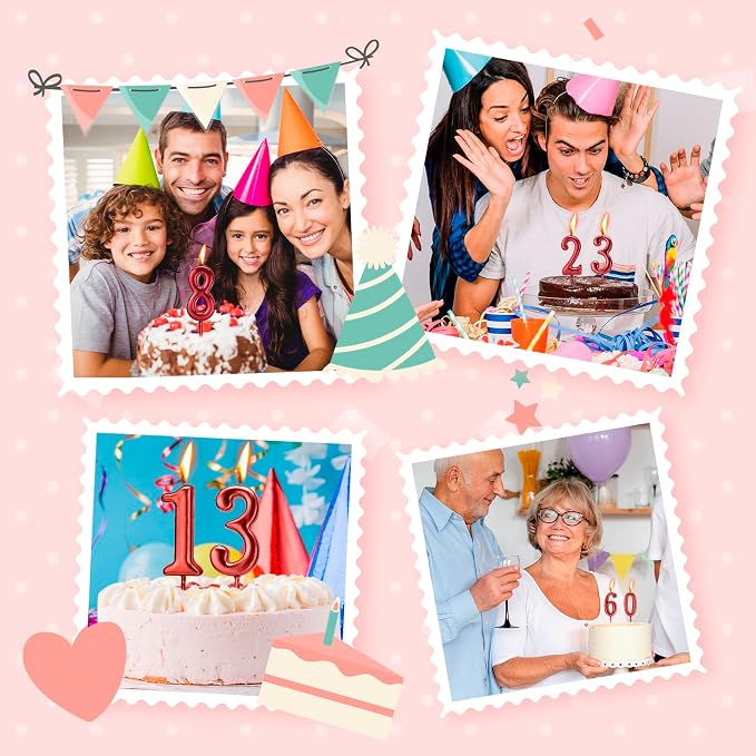 Beanlieve Red Numeral Birthday Candles - Cake Numeric Candles Number 0 1 2 3 4 5 6 7 8 9,Used for Cake Decoration on Birthday Parties and Wedding Anniversary Celebrations(10 Pieces)
