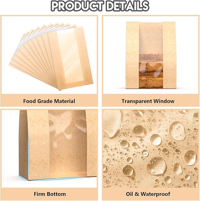 Bread Bags for Homemade Bread Sourdough 25Pcs - Kraft Paper Bakery Bags for Food Packing Storage with Label Seal Stickers (13.7 x 8.3 inch)
