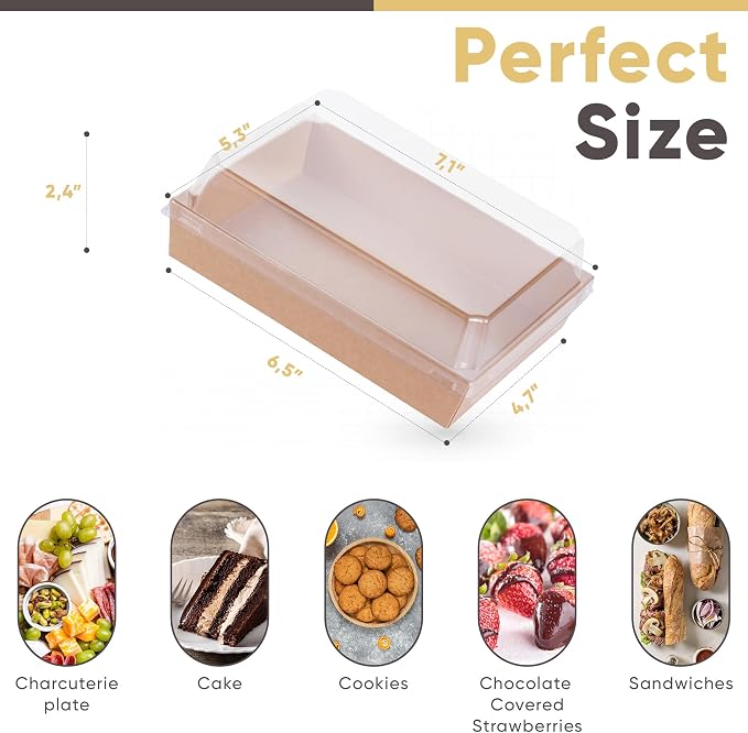 Leafiew 25 Pack 7x5 Inches Charcuterie Boxes with Clear Lids - Individual To Go Paper Charcuterie Board with Lid, Disposable Food Containers for Desserts, Cookie, Food, Charcuterie Accessories