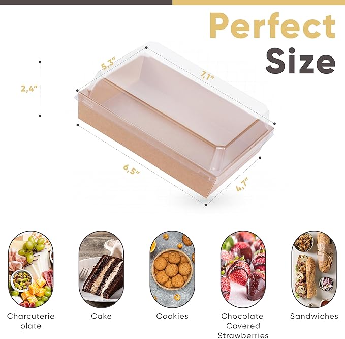 Leafiew 50 Pack 7x5 Inches Charcuterie Boxes with Clear Lids - Individual To Go Paper Charcuterie Board with Lid, Disposable Food Containers for Desserts, Cookie, Food, Charcuterie Accessories