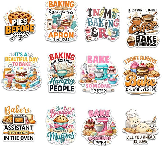 12Pcs Baking Stickers, Bakery Stickers for Water Battles — Baking Gifts for Bakers — Bakery Party Supplies - Gift for Women & Men