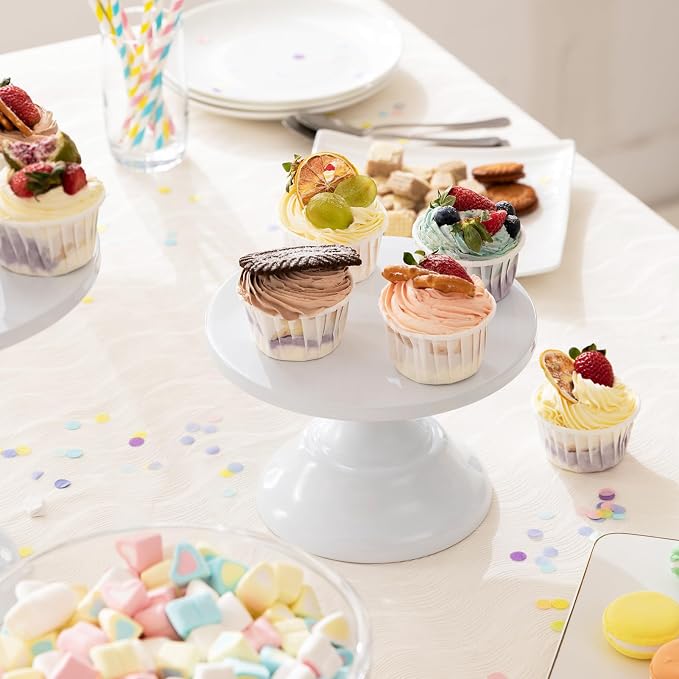 HBlife 3-PCS White Cake Stand Set (8"/10"/12" Plate) for 6-10 Inch Cakes, Perfect Dessert Table Display Set, Cupcake&Cake Stands for Party, Wedding, Birthday, Baby Shower, Anniversary (Metal)