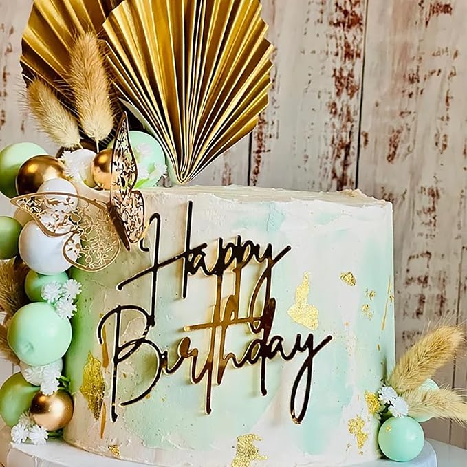 1PCS Happy Birthday Cake Topper,Gold Mirror Acrylic Boy or Girl Cake Sign Decorations,Birthday Cake Charm Supplies for Birthday Party Cake Dessert