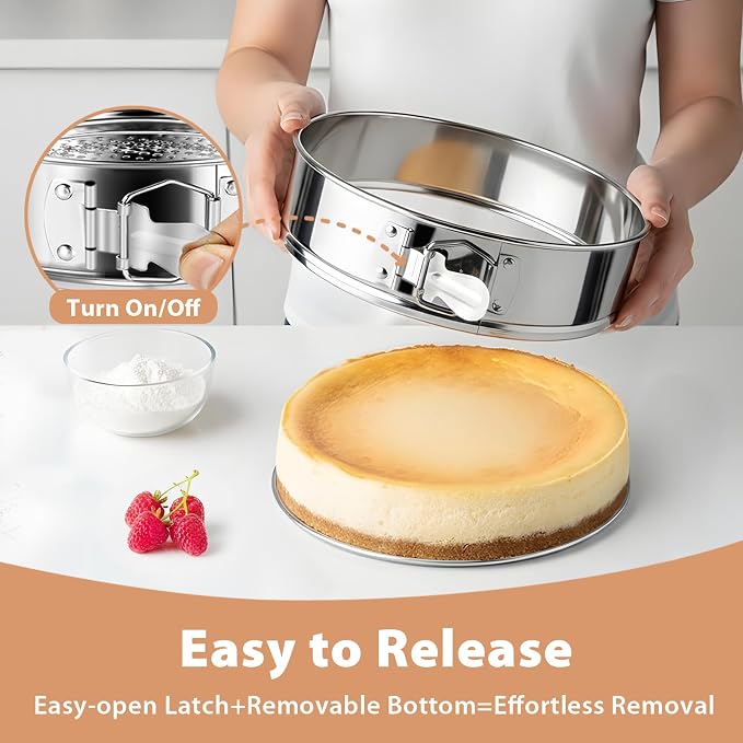 Stainless Steel Springform Pan 9 Inch Nonstick, Leakproof Spring Form Pan for Cheesecake, Cheesecake Pan with Protector, Cheese Cake Pans for Baking, 9 Inch Springform Pan with 50Pcs Parchment Paper