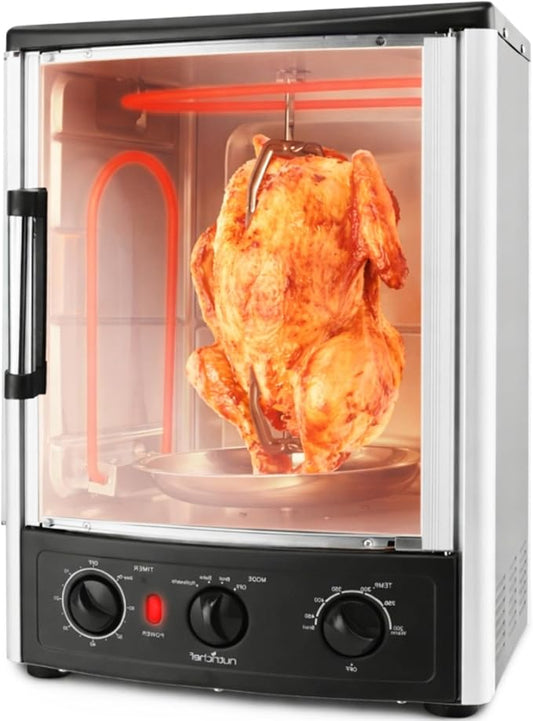 Nutrichef Vertical Countertop Oven with Rotisserie, Bake, Broil, & Kebab Rack Functions - Adjustable Settings - 2 Shelves - 1500W - Thanksgiving Turkey - Includes Grill, Kebab skewer racks & bake pan