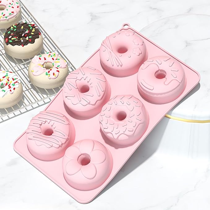 Donut Pan - 6-Cavity Safe Non-Stick Food-Grade Tray - Donut Silicone Mold - for Home Kitchen Cooking Indoor House Family Homemade Microwave Freezer Oven