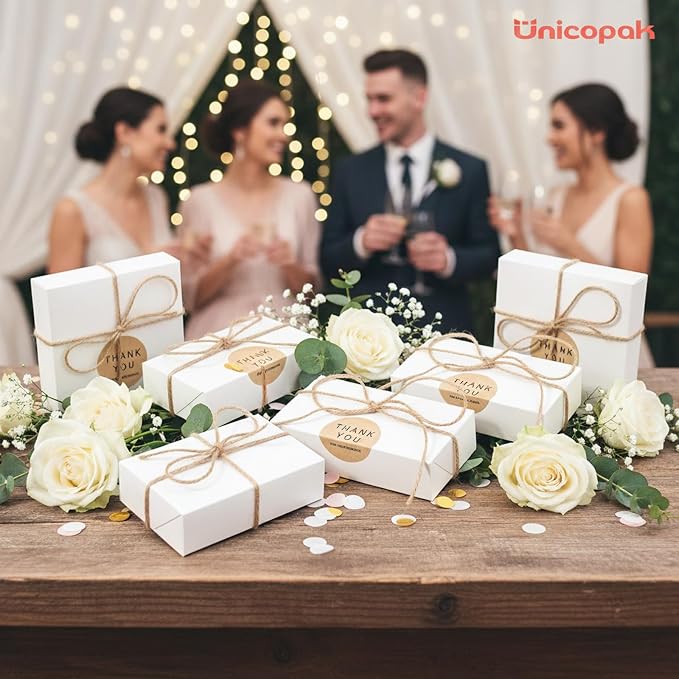 UnicoPak 20 Pack 6x3x2 Small Gift Boxes, Food Grade Material, White Candy Boxes for Fudge Candy Chocolate Treat Goodie, Ideal for Birthday Christmas Party Homemade Business