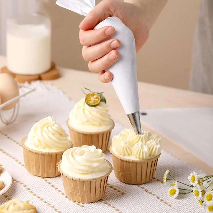 4 Pack Reusable Pastry Piping Bags, 16 inch Cloth Frosting Bag Canvas Cake Decorating Bags White Icing Piping Bag for Cakes Cookies Dessert DIY Making