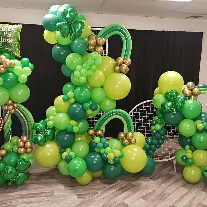 Green Balloon Arch Kit, ADOINBY 140Pcs Emerald Dark Lime Pastel Green and Gold Balloons 18 12 10 5 Inch Different Size Balloons for Birthday Wedding Safari Jungle Baby Shower Boys Party Decorations