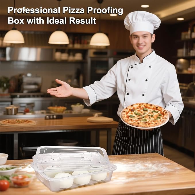 2 PCS Clear Pizza Dough Proofing Box with Lids, 15.7x10.2 Inch Dough Trays for Bread Making, Stackable Pizza Proofing Container Fits 4-6 Dough Balls for Home Kitchen, Restaurants, Chef (Large)