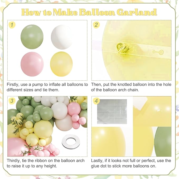 Sage Green Pink Yellow Pastel Balloon Arch Kit, 124Pc Dusty Green Macaron Blue and White Balloons for Goose Birthday Gender Decorations Baby Shower Wedding Decor