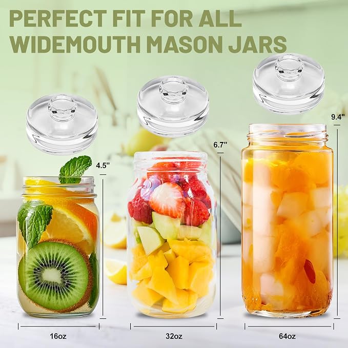 Fermentation Kit for Wide Mouth Mason Jars-4 Stainless Steel Fermentation Lids,4 Glass Fermentation Weights,1 Silicone Tong,1 sauerkraut pound, 1Wooden Handle Brush Cleaner（ Jars Not Included ）