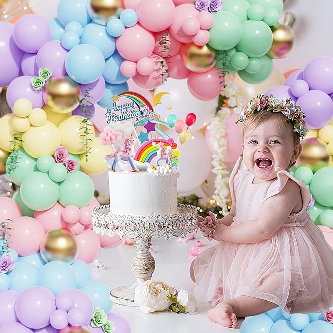 160pcs Pastel Rainbow Unicorn Balloon Garland Arch Kit,Macaron Blue Pink Green Yellow Purple Balloon for Rainbow Unicorn Theme Birthday Baby Shower Wedding Decoration Easter Bunny Hunt Party Supplies