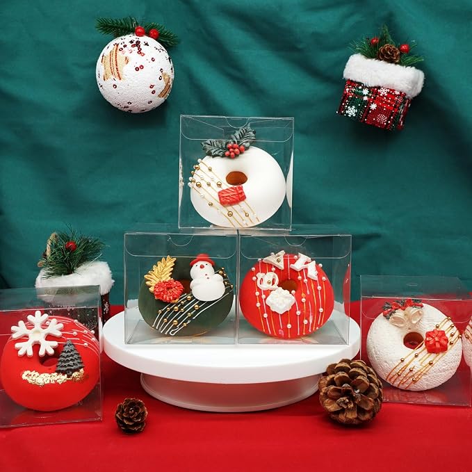 XINHPKGG 100pcs Clear Favor Boxes 3x3x3 Inch Clear Chocolate Bomb Boxes Small Gift Box Cupcake Box for Birthday Wedding Party