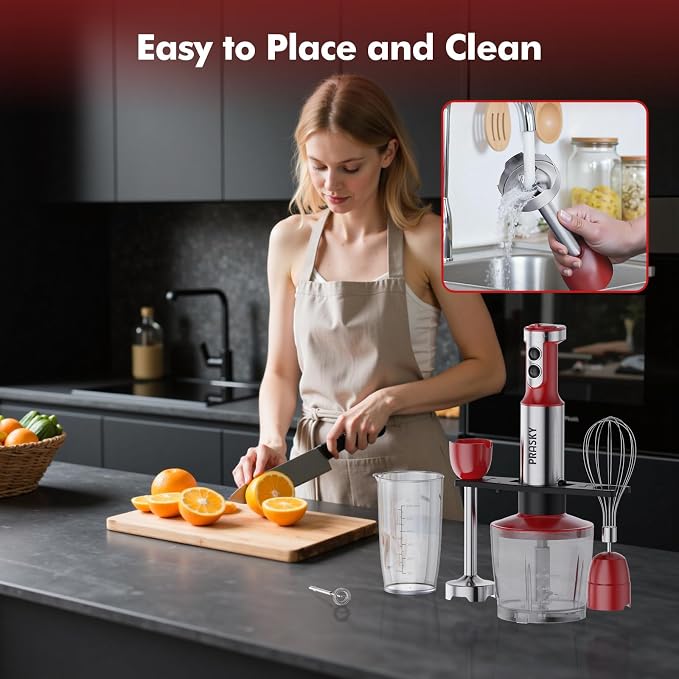 Immersion Blender Powerful Four Blades, Hand Mixer 5-in-1 with 20-speed, 1200W One-button Disassembly and Washing, Suitable for Kitchen Making Soups, Protein Shakes and Baby Food