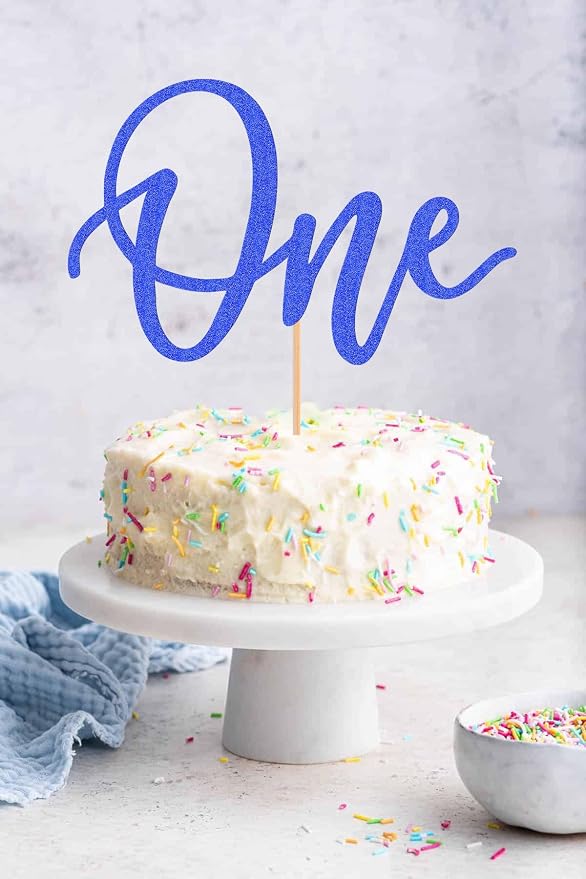 MYAMPED First Birthday Cake Topper - Glitter Dark Blue One Sign 1st birthday Cake Decorating Supplies, Suitable for Baby Shower Favors, Gender Reveal, Birthday Party or Photo Booth Props (Dark Blue)