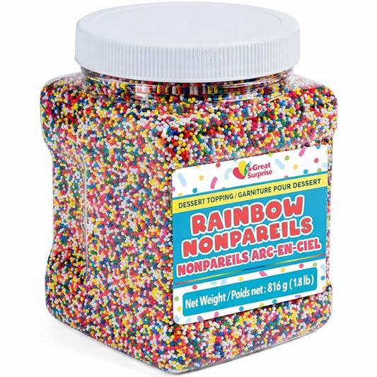 Rainbow Nonpareil Sprinkles - 1.8 Pounds - Non-Pareil Topping for Ice Cream - Bulk Rainbow Sprinkles For Cookies, Cupcakes, Cake Decorating