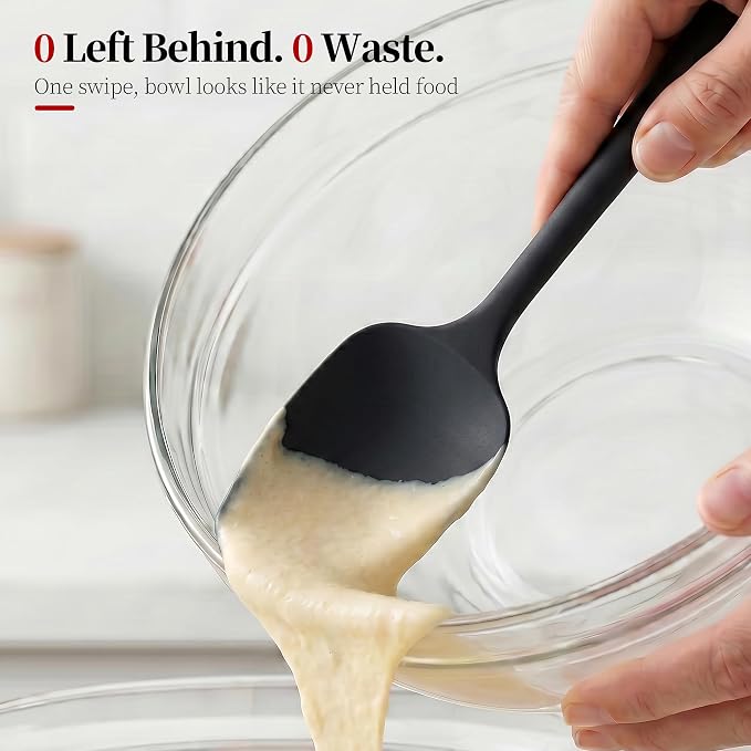 600ºF Heat Resistant Silicone Spoon Spatula Set of 3, Black | High Heat Food Safe Seamless Kitchen Spoonula Scraper for Cooking Baking Mixing Scraping Stirring Nonstick Cookware Pan Bowl
