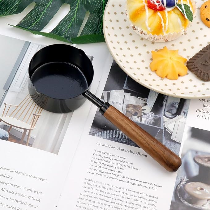 1pcs 1/2 Cup Measuring Cup with Wooden Handle Stainless Steel Measuring Scoop 125ml Measuring Spoon Black 1/2 Measuring Cups for Baking Cooking Wet and Dry Ingredients (125ml)