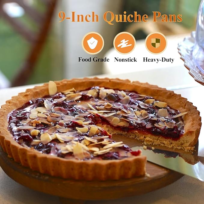9-Inch Tart Pan with Removable Bottom, Nonstick Quiche Pan Fluted Tartlet Pan with Silicone Brush for Baking Tarts, Pizzas, Quiches