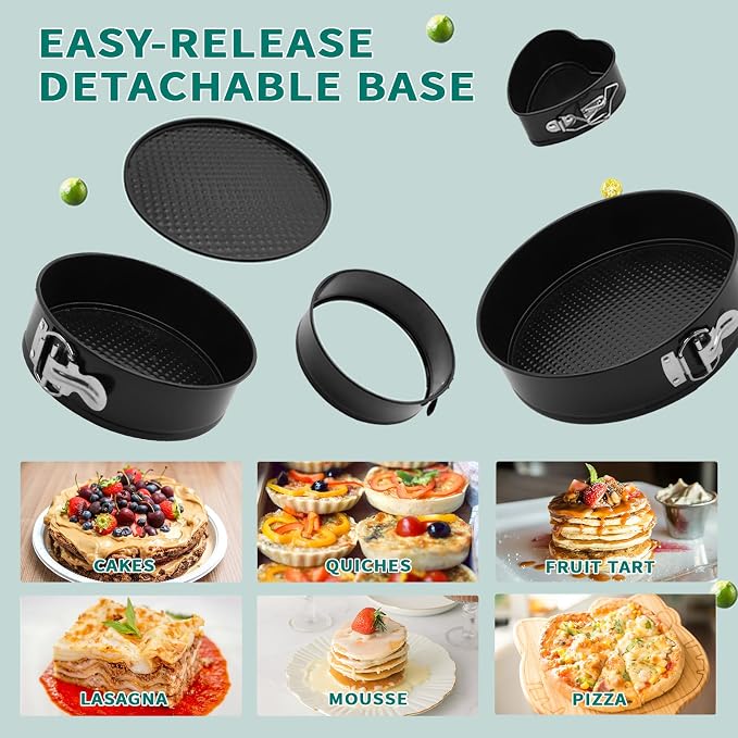 SHIKORI Springform Pan Set, Nonstick 3pcs (4-7-9 in) Springform Pans Cheesecake Pan Removable Bottom, Leakproof Round Spring Form Pans Cake Pans Sets-Black