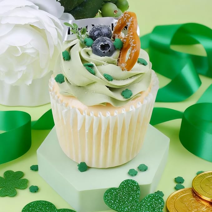 Green Sprinkles for Cake Decorating, 8Oz 4-Cell ST Patricks Day Spring Sprinkles Mix with Shamrock Clover Jimmies Nonpareils Pearls Edible Sugar for Cookies Cake Cupcakes Ice Cream Brownie Baking Topping