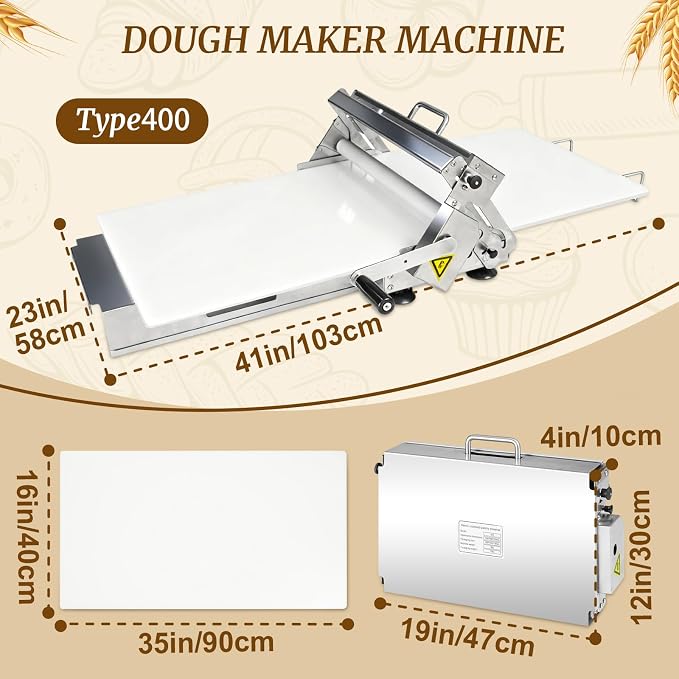 Manual Dough Sheeter 35.4" ×15.7",Roller Machine,Commercial Folding Dough Maker with Carry Handle, Adjustable Thickness for Pizza, Pasta, Pastry