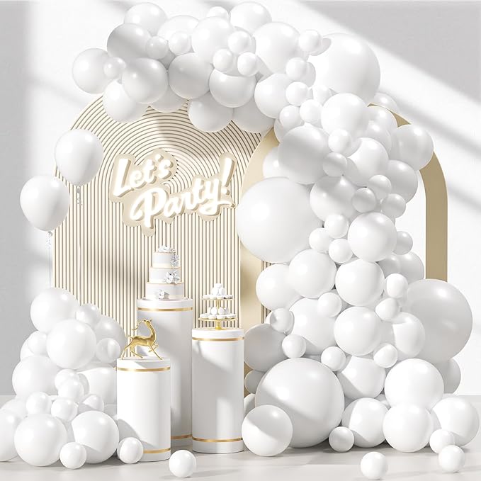120pcs White Balloon Arch Kit, 18 12 10 5 inch White Latex Balloons Different Sizes Balloon Garland for Engagement Bachelorette Bridal Shower Wedding Party Birthday Decorations