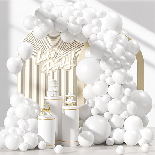 120pcs White Balloon Arch Kit, 18 12 10 5 inch White Latex Balloons Different Sizes Balloon Garland for Engagement Bachelorette Bridal Shower Wedding Party Birthday Decorations