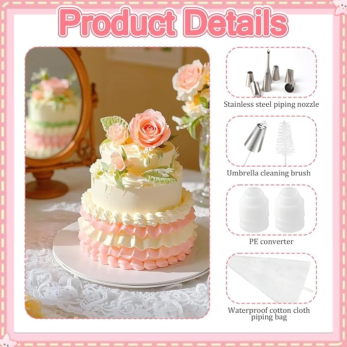 15pcs Reusable Cotton Piping Bags and Tips Set with 7 Stainless Steel Piping Tip, Large Piping Tips and Churro Tip for Cake Cupcake Pastry Decoration and Cream Puff Filling