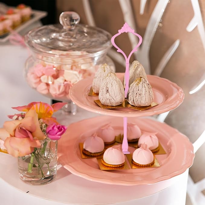3 Tier Tiered Plate Hardware Kits Fruit Cake Plate Handle Fitting Hardware Rod Cucake Stand Tower Holder Pink Crown 5 Sets（Plate not Included）