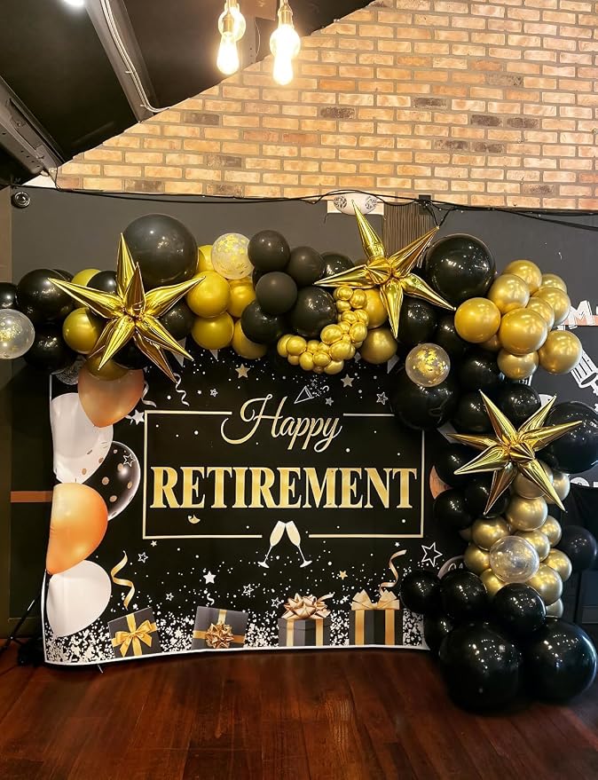 Black and Gold Balloons Arch Garland Kit, 110 Pcs Black Gold and Foil Star Balloon, Fathers Day Balloon arch for Father's Day, Graduation 2026, Birthday, Retirement, Anniversary, Wedding Decor