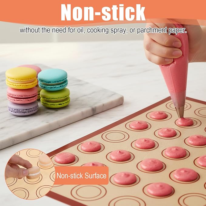 3Pcs Macaron Silicone Baking Mats 16.54 x 11.61Inch Macaron Baking Mat Non Stick Macarons Mat for Macarons, Cookie, Pastry, 1/2 Sheet Size