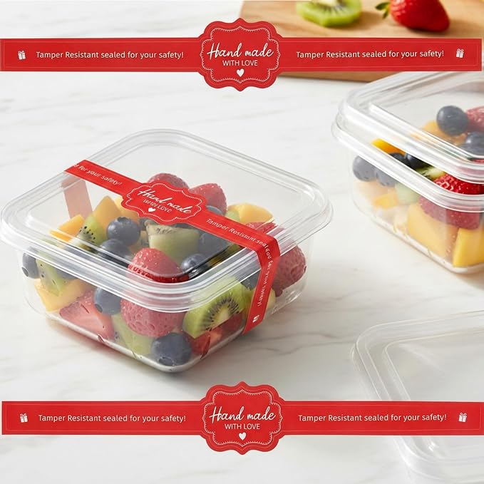 100Pcs Food Tamper Seal Sticker for Package Food Retail Package Seal Label | Food Retail Package Seal Stickers 8.8 x 1.3 Inch Tamper Evident Labels for Handmade Bakery Candy Artisan Crafts(Red)