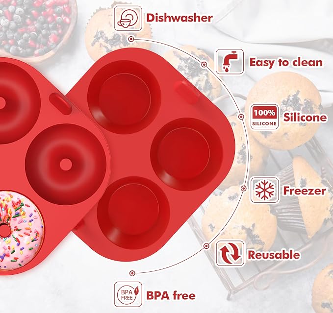 Webake Silicone Air Fryer Muffin Pan and Donut Pan, Make 2.8" Standard Size Cupcakes and Donuts, Nonstick BPA-Free, Set of 2