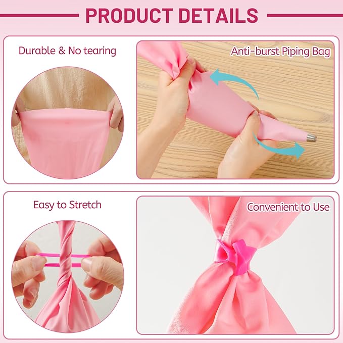 Piping Bag Holder Stand for Filling, Pastry Piping Bag Holder Stand, Clear Cream Icing Bag Holder with 2 Pack 14 Inch Reusable Piping Bags & 10Pcs Pastry Bag Ties