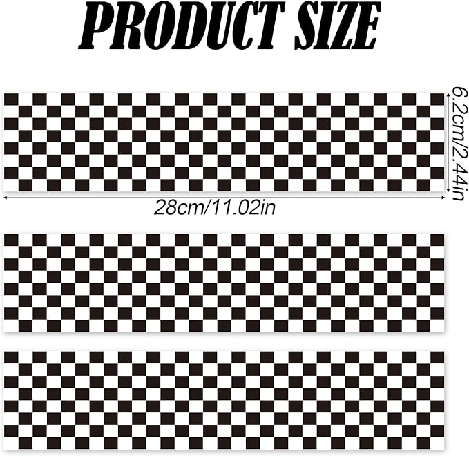3pcs Edible Cake Borders, 28x6.2cm/11x2.44 Inch Black and White Checkered Birthday Cake Wrap Border Strips Pre-Cut Rice Image Paper Cakes Toppers Decorations for Racing Car Theme Birthday Party