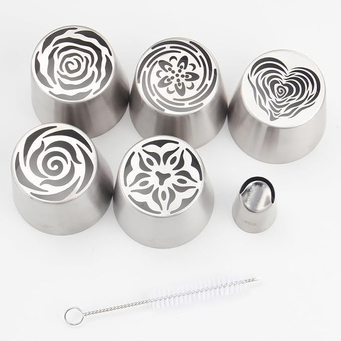 5pack Russian Piping Flower Nozzles Extra Large, Stainless Steel Rose Floral Piping Nozzles for Cake Decorating Icing, Cream Flower Bouquet DIY Cookies, Desserts Baking Tools (XXL, 5B）
