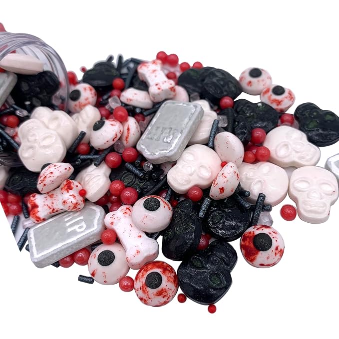Sentovac Halloween Sprinkle Tombstone Skull Bloody Eyes Bones Red Peals Sprinkles Mix Edible for Cake Decorating Sugar Candy Cookie Cupcake Topper Baking Decorations Halloween Christmas Supplies