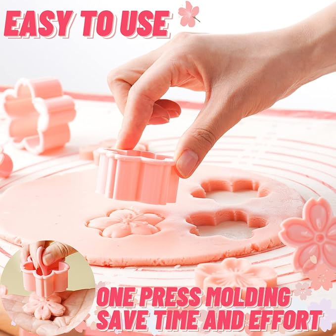 Crethinkaty 5 Styles Cookie Mold Stampers Cherry Blossom Pastry/Stamper Pink Cherry Blossom Shape Flower Hand Pressure Pastry Tool Fondant Cutters Set for Baking