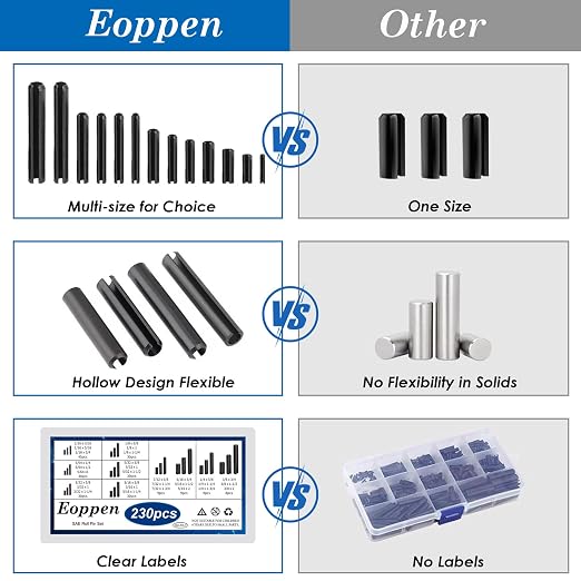 370Pcs SAE Roll Pin Assortment Set - Slotted Spring Pins Steel Split Expansion Pin 10 Sizes 1/16 5/64 3/32 1/8 5/32 3/16 7/32 1/4 5/16 3/8 Inch for Home Improvement Automotive Repair