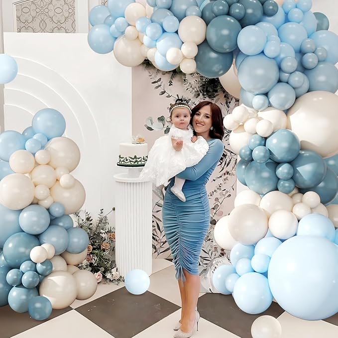 Dusty Blue Balloon Arch Kit 124Pcs blue and White Balloon Arch Garland Kit Include Macaron Blue Light blue Sand White Balloons for Baby Shower Bridal Shower Birthday Party Decorations